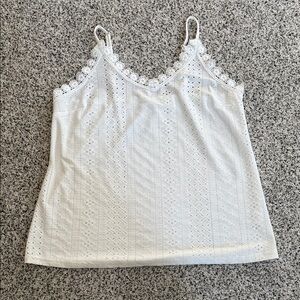 White Eyelet Lace-Trim Camisole Top